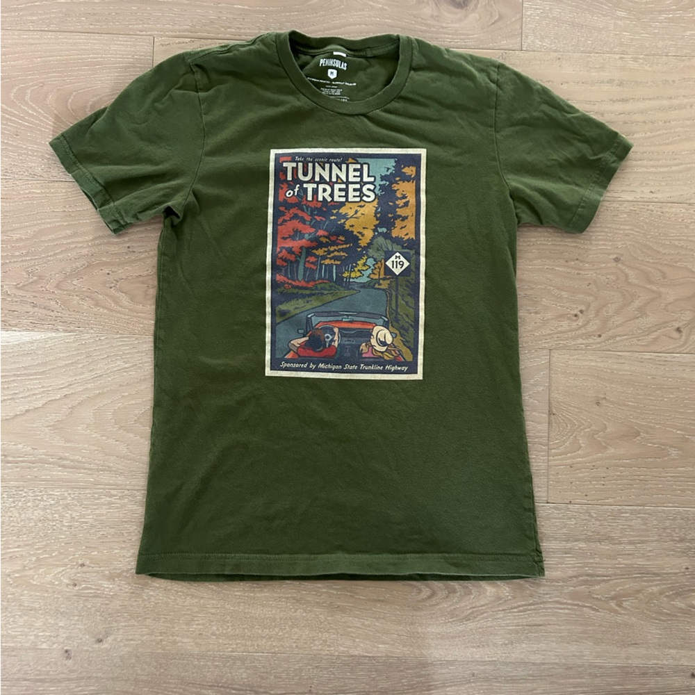 Tunnel of Trees Graphic Tee - Olive Green Mens Medium